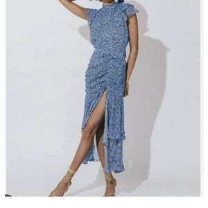 Cleobella Cecilia Blue Floral Viscose Front Slit Ruched Dress